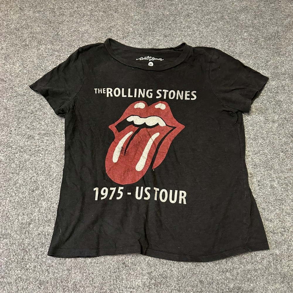 The Rolling Stones T-Shirt Womens XL Black 1975 US Tour Graphic Cotton Band Tee